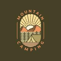 mountain morning camping illustration monoline or line art style vector