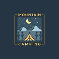 mountain night camping illustration monoline or line art style vector