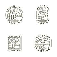 mountain morning camping illustration monoline or line art style vector