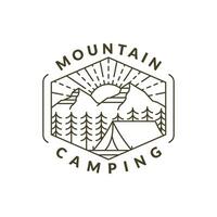 mountain morning camping illustration monoline or line art style vector