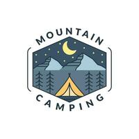 mountain night camping illustration monoline or line art style vector