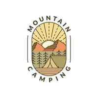 mountain morning camping illustration monoline or line art style vector
