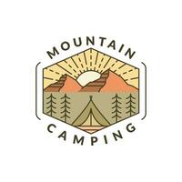 mountain morning camping illustration monoline or line art style vector