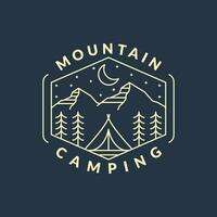 mountain night camping illustration monoline or line art style vector