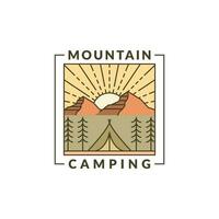 mountain morning camping illustration monoline or line art style vector