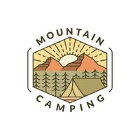 mountain morning camping illustration monoline or line art style vector