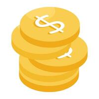 An editable design icon of dollar coins vector