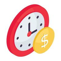 Dollar with clock, icon of time is money vector