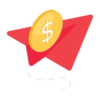 Editable design icon of paper plane with dollar, financial message concept vector