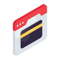 Card on webpage, icon of online card payment vector