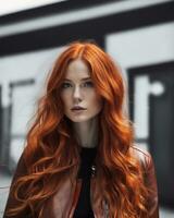 AI generated Portrait of a beautiful red-haired girl with long hair. ai generative photo