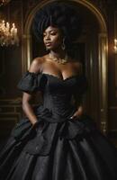 AI generated Beautiful african american woman wearing black dress and jewellery. ai generative. ai generative photo