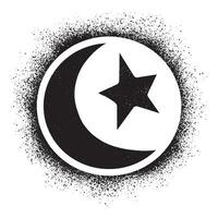 Crescent moon and star stencil graffiti drawn with black spray paint vector