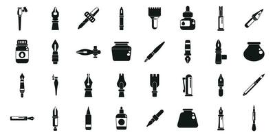 Dip pen tools icons set simple vector. Artwork ink vector