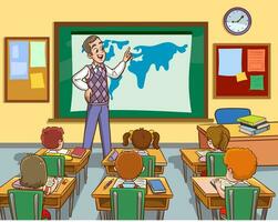 vector illustration of teacher and pupils in school class education