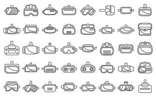 Virtual reality helmet icons set outline vector. Game vr vector