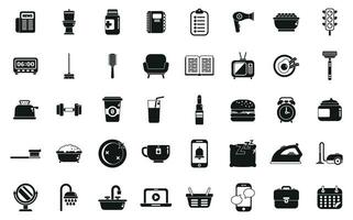 Daily routine icons set simple vector. Life school eat vector