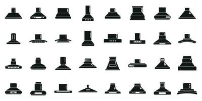 Kitchen hood icons set simple vector. Chimney vent air vector