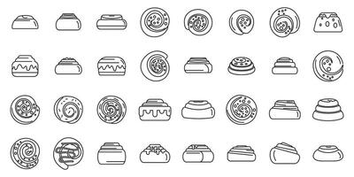 Cinnamon roll bun icons set outline vector. Food baked vector