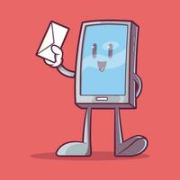 Smartphone character holding an envelope vector illustration. Tech, communication design concept.