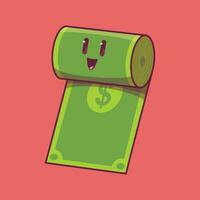 Money roll character smiling vector illustration. Finance, money, funny design concept.