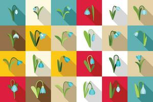 Snowdrop icons set flat vector. Flower spring nature vector