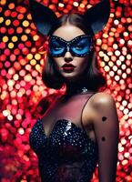 AI generated Fashion shot of a beautiful woman in a carnival mask. ai generative. ai generative photo