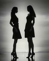 AI generated Silhouette of three women in black and white dresses, studio shot. ai generative photo