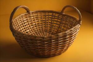 AI generated Empty wicker basket on a solid color background. ai generative photo