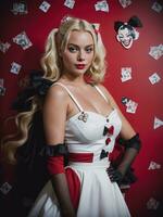 AI generated Beautiful young woman in pinup style dress and red high heels. ai generative photo