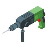 Fix kit drill icon isometric vector. Hammer drill vector