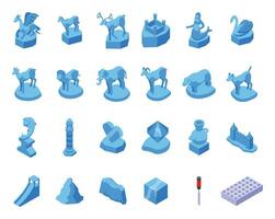 Ice sculpture icons set isometric vector. Animals mermaid vector