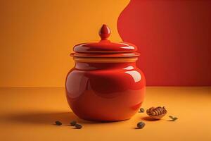 AI generated Coffee pot on orange background. generative ai photo