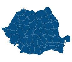 Romania map. Map of Romania in administrative provinces in blue color vector