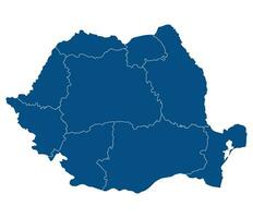 Romania map. Map of Romania in nine mains regions in blue color vector