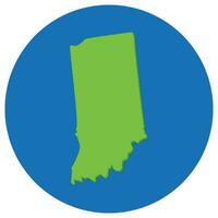 Indiana state map in globe shape green with blue circle color. Map of the U.S. state of Indiana. vector