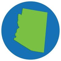 Arizona estado mapa en globo forma verde con azul circulo color. nosotros estado de Arizona mapa. vector