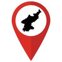 north Korea map on map pin icon red color isolated vector