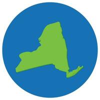 New York state map in globe shape green with blue round circle color. Map of the U.S. state of New York. vector