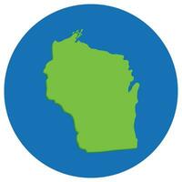 Wisconsin state map in globe shape green with blue round circle color. Map of the U.S. state of Wisconsin. vector