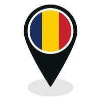 Flag of Chad. Chad flag on map pinpoint icon isolated. vector