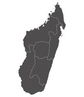 Madagascar map. Map of Madagascar in six mains regions in grey color vector