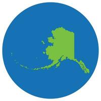 Alaska estado mapa en globo forma verde con azul circulo color. vector