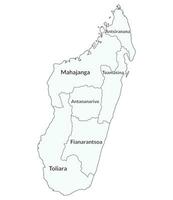 Madagascar map. Map of Madagascar in six mains regions in white color vector