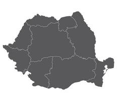 Romania map. Map of Romania in nine mains regions in grey color vector