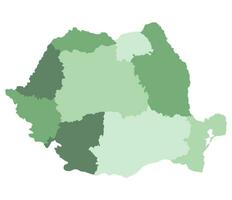 Romania map. Map of Romania in nine mains regions in multicolor vector