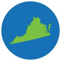 Virginia state map in globe shape green with blue round circle color. Map of the U.S. state of Virginia. vector