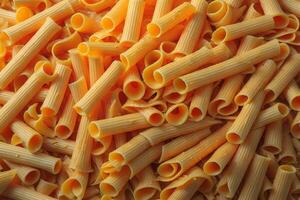 AI generated Raw macaroni pasta background. Top view. Food background. generative ai photo