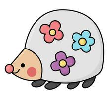 vector kawaii erizo icono para niños. linda ilustración. gracioso dibujos animados personaje. adorable gris clipart animal con flores