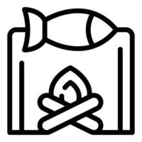 Campfire fish cooking icon outline vector. Adventure trail vector